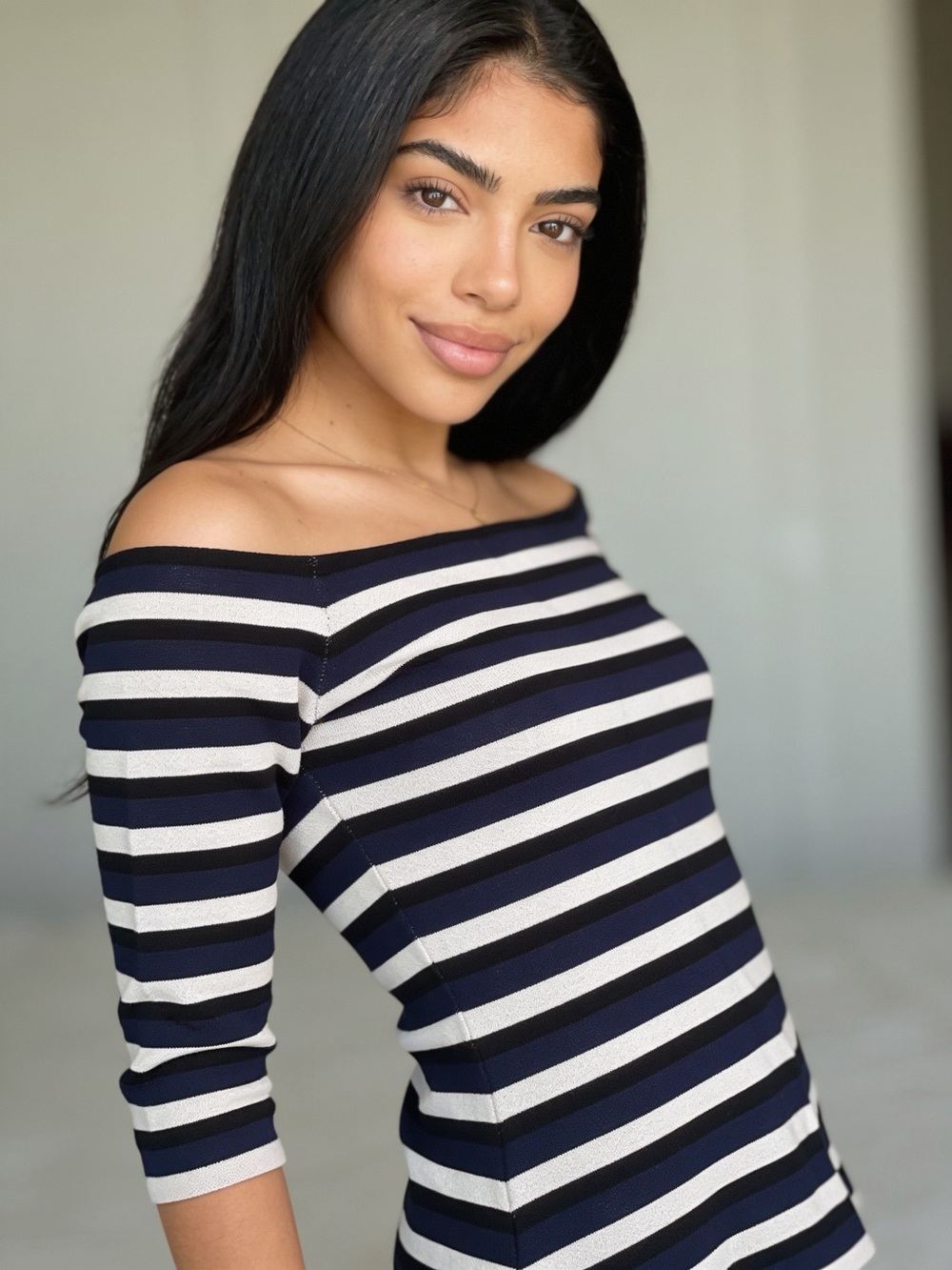 RACHEL Rachel Roy Navy and White Off-the-Shoulder Striped Sweater